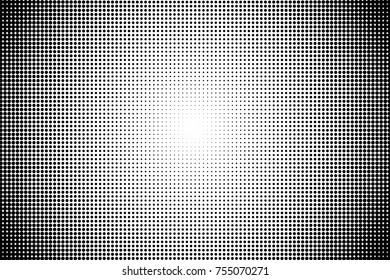 Abstract futuristic halftone pattern. Comic background. Dotted backdrop with circles, dots, point sall scale. Design element for web banners, posters, cards, wallpapers, sites. Black and white color