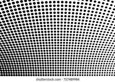 Abstract futuristic halftone pattern. Comic background. Dotted backdrop with circles, dots, point large scale. Design element for web banners, posters, cards, wallpapers, sites. Black, white color