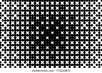  Abstract futuristic halftone pattern. Comic background. Dotted backdrop with circles, dots, point large scale. Design element for web banners, posters, cards, wallpapers, sites. Black and white color
