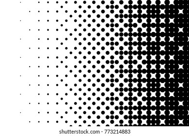  Abstract futuristic halftone pattern. Comic background. Dotted backdrop with circles, dots, point large scale. Design element for web banners, posters, cards, wallpapers, sites. Black and white color
