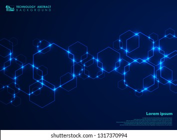 Abstract futuristic hexagon shape pattern connection in gradient blue technology background. Design for data connecting for ad, poster, web, print, brochure, cover. vector eps10