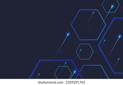 Abstract futuristic hexagonal technology with sparkle on dark blue background. Background template with an elegant design concept for banner, flayer, etc.