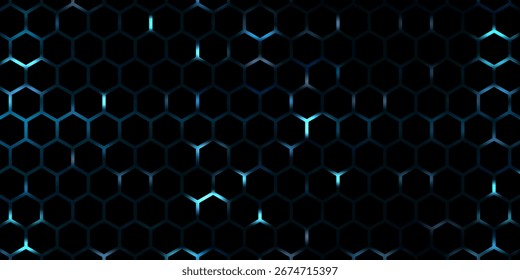 Abstraktes futuristisches Sechseck-Oberflächenkonzept. Wabenhintergrund. Moderner trendiger Sci-Fi-Technologie-Hintergrund mit sechseckigen Mustern mit blauen Kreiswellen. Technologie, virtueller High-Tech-Raum. EPS10