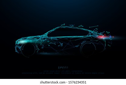 Abstract futuristic high speed sports car. Car logo form lines, triangles and particle style design. Illustration vector