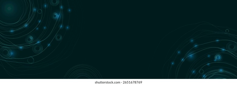 Fundo futurista de alta tecnologia com elementos azuis e verdes brilhantes, gráficos de movimento circular, atmosfera escura, estilo cósmico e cyberpunk. Adequado para ficção científica, UI UX, visualização de dados.