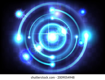 Resumen futurista de fondo de alta tecnología. Efectos de la luz azul en el marcador de posición redondo. Esfera de ciencia ficción brillante. Infografía digital de tecnología