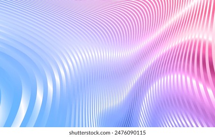 Abstract futuristic holographic stripes wavy background. Iridescent wave. 3d iridescence metal shiny stripes pattern, interesting striped wallpaper. Dynamic Effect, Color Gradient. Luxury Vector EPS10