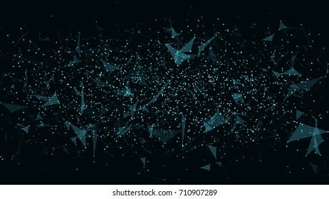 Abstract futuristic horizontal background. Connection of triangles and dots. Modern technologies in design. Glowing web of blue. Plexus style. Geometric elements. Vector illustration