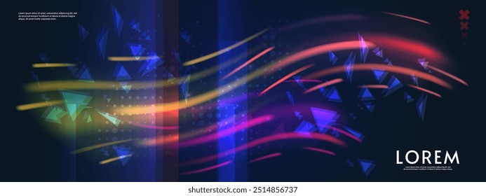 Abstract futuristic horizontal tech design background. Bright elements and neon lines. Digital design for background, banner, game, preview.