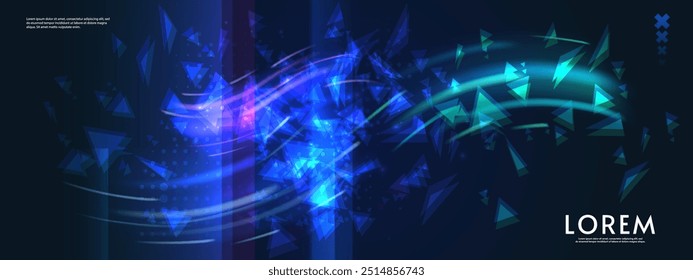 Abstract futuristic horizontal tech design background. Bright elements and neon lines. Digital design for background, banner, game, preview.