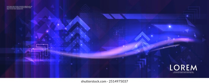 Abstract futuristic horizontal tech design background. Bright elements and neon lines. Digital design for background, banner, game, preview.