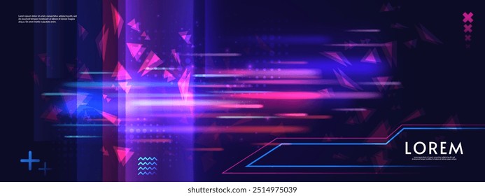 Abstract futuristic horizontal tech design background. Bright elements and neon lines. Digital design for background, banner, game, preview.