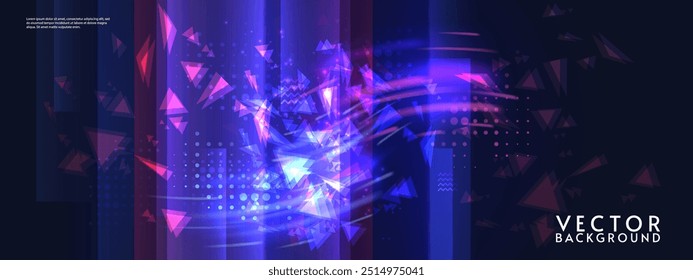 Abstract futuristic horizontal tech design background. Bright elements and neon lines. Digital design for background, banner, game, preview.