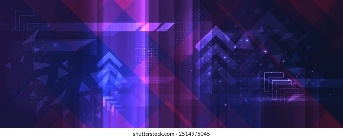 Abstract futuristic horizontal tech design background. Bright elements and neon lines. Digital design for background, banner, game, preview.