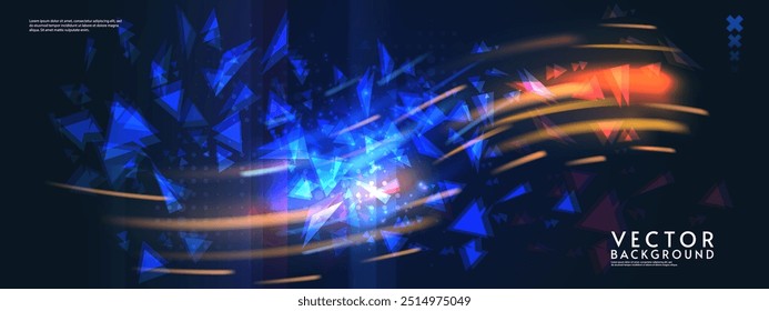 Abstract futuristic horizontal tech design background. Bright elements and neon lines. Digital design for background, banner, game, preview.