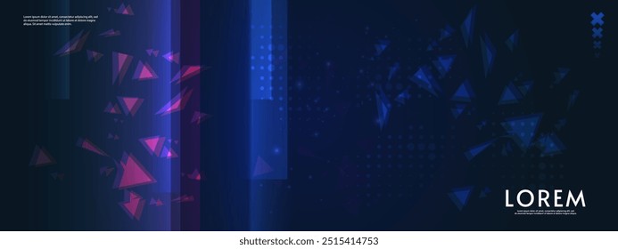 Abstract futuristic horizontal tech design background. Bright elements and neon lines. Digital design for background, banner, game, preview.
