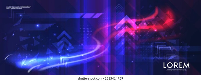 Abstract futuristic horizontal tech design background. Bright elements and neon lines. Digital design for background, banner, game, preview.