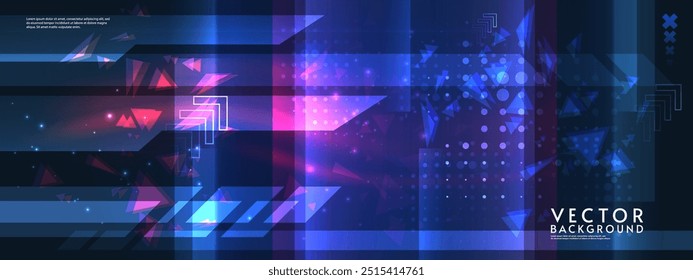 Abstract futuristic horizontal tech design background. Bright elements and neon lines. Digital design for background, banner, game, preview.