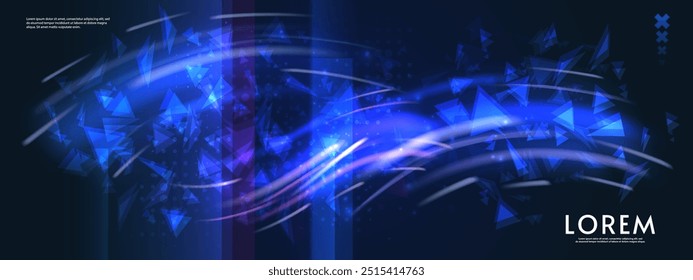Abstract futuristic horizontal tech design background. Bright elements and neon lines. Digital design for background, banner, game, preview.