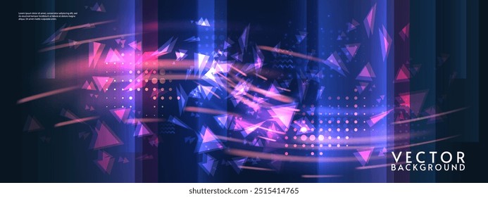 Abstract futuristic horizontal tech design background. Bright elements and neon lines. Digital design for background, banner, game, preview.