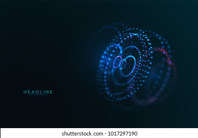 Abstract futuristic HUD 3D object. Hi tech hologram interface consist of fractal glowing particles. Nanotechnology  radar software display. Vector science and technology illustration . 
