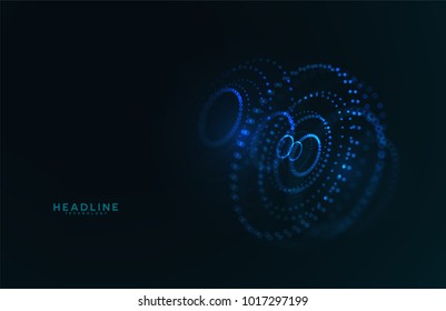 Abstract futuristic HUD 3D object. Hi tech hologram interface consist of fractal glowing particles. Nanotechnology  radar software display. Vector science and technology illustration . 
