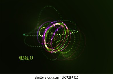 Abstract futuristic HUD 3D object. Hi tech hologram interface consist of fractal glowing particles. Nanotechnology  radar software display. Vector science and technology illustration . 
