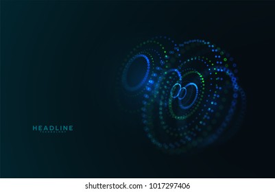 Abstract futuristic HUD 3D object. Hi tech hologram interface consist of fractal glowing particles. Nanotechnology  radar software display. Vector science and technology illustration . 

