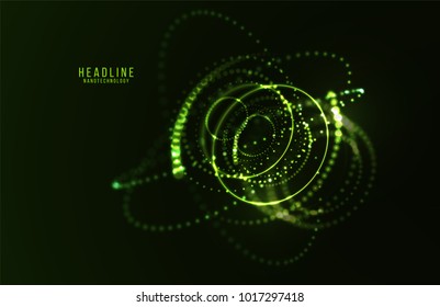 Abstract futuristic HUD 3D object. Hi tech hologram interface consist of fractal glowing particles. Nanotechnology  radar software display. Vector science and technology illustration . 

