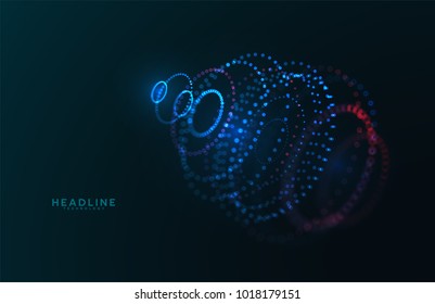 Abstract futuristic HUD 3D object. Hi tech hologram interface consist of fractal glowing particles. Nanotechnology  radar software display. Vector science and technology illustration . 
