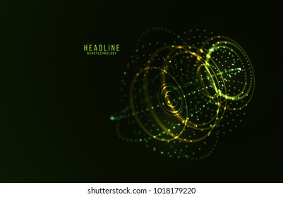 Abstract futuristic HUD 3D object. Hi tech hologram interface consist of fractal glowing particles. Nanotechnology  radar software display. Vector science and technology illustration . 
