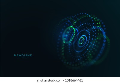 Abstract futuristic HUD 3D object. Hi tech hologram interface consist of fractal glowing particles. Nanotechnology  radar software display. Vector science and technology illustration . 