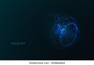 Abstract futuristic HUD 3D object. Hi tech hologram interface consist of fractal glowing particles. Nanotechnology  radar software display. Vector science and technology illustration . 