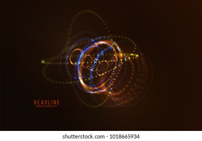 Abstract futuristic HUD 3D object. Hi tech hologram interface consist of fractal glowing particles. Nanotechnology  radar software display. Vector science and technology illustration . 

