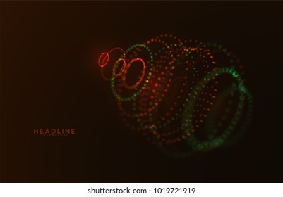 Abstract futuristic HUD 3D object. Hi tech hologram interface consist of fractal glowing particles. Nanotechnology  radar software display. Vector science and technology illustration . 