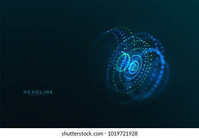 Abstract futuristic HUD 3D object. Hi tech hologram interface consist of fractal glowing particles. Nanotechnology  radar software display. Vector science and technology illustration . 
