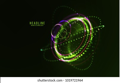 Abstract futuristic HUD 3D object. Hi tech hologram interface consist of fractal glowing particles. Nanotechnology  radar software display. Vector science and technology illustration . 
