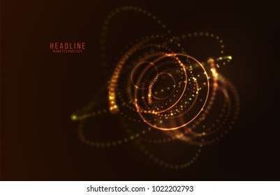 Abstract futuristic HUD 3D object. Hi tech hologram interface consist of fractal glowing particles. Nanotechnology  radar software display. Vector science and technology illustration . 