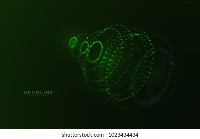 Abstract futuristic HUD 3D object. Hi tech hologram interface consist of fractal glowing particles. Nanotechnology  radar software display. Vector science and technology illustration . 