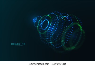 Abstract futuristic HUD 3D object. Hi tech hologram interface consist of fractal glowing particles. Nanotechnology  radar software display. Vector science and technology illustration . 

