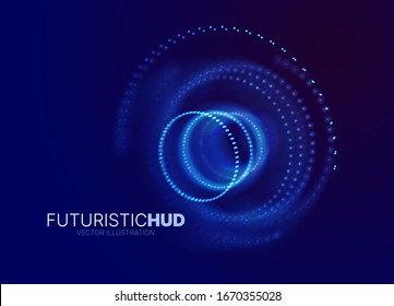 Abstract Futuristic HUD Design Element. 3D Hologram. Glowing Circles with Depth of Field Effect. Cyber Space Virtual Reality Graphics. Vector Science and Technology VR Background. 
