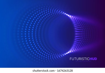 Abstract Futuristic HUD Design Element. 3D Hologram. Glowing Circles with Depth of Field Effect. Cyber Space Virtual Reality Graphics. Vector Science and Technology VR Background.