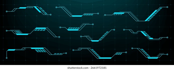 Abstract futuristic hud graphic elements set. Digital callout titles for video. High-tech interface virtual reality display.