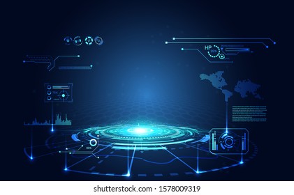 abstract futuristic hud interface hologram elements of digital on blue background.