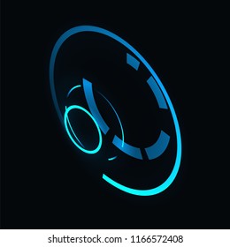 Abstract futuristic HUD object. 3D cyber isometric hologram of display, consist of glowing circles. Vector science and technology illustration . Virtual reality interface trendy design