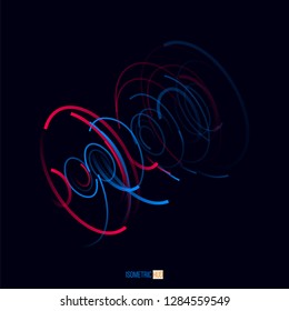 Abstract futuristic HUD object. 3D isometric hologram of display consist of glowing circles . Cybernetic machine, mechanism. Vector science and technology illustration 