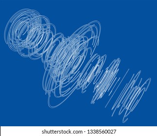 Abstract futuristic HUD object. Vector rendering of 3d. Wire-frame style. The layers of visible and invisible lines are separated