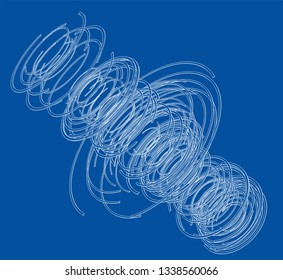 Abstract futuristic HUD object. Vector rendering of 3d. Wire-frame style. The layers of visible and invisible lines are separated