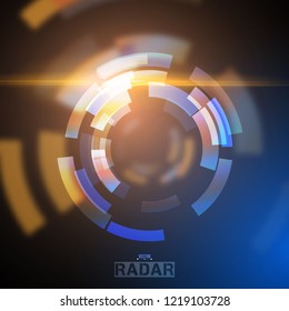 Abstract futuristic HUD radar display. Sci-fi design elements. Vector navigation interface background.