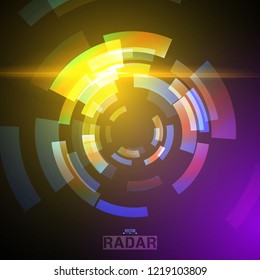 Abstract futuristic HUD radar display. Sci-fi design elements. Vector navigation interface background.
